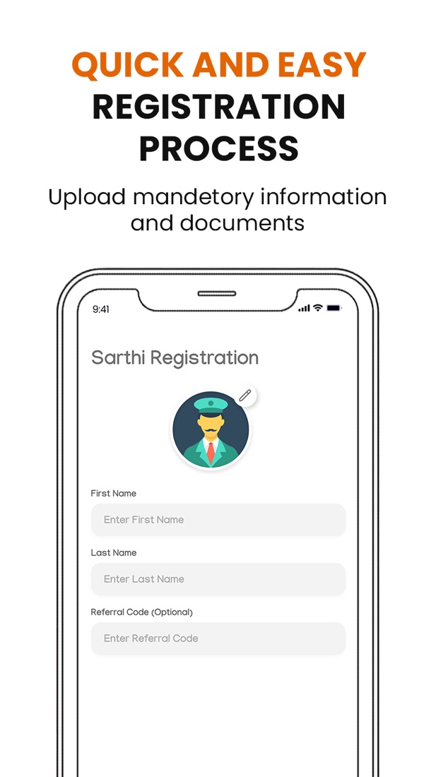 The Buggy Sarathi driver registration and onboarding screen